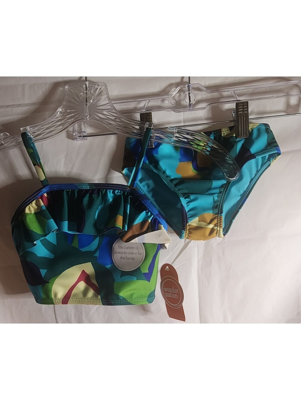 Wonder Nation 3T Girls Two-Piece Swimsuit Set with Blue and Multi-Color Abstract